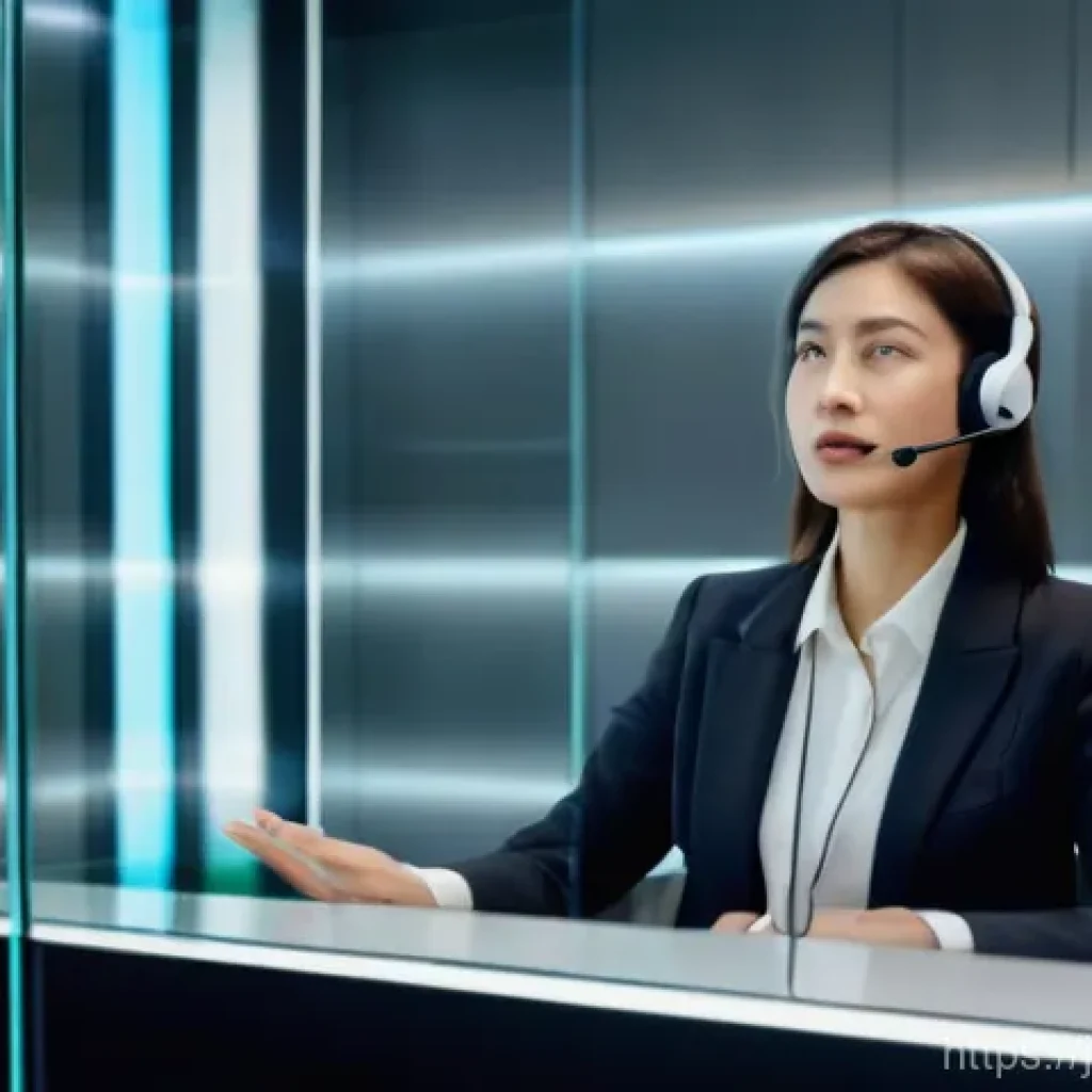 통역사로서의 첫 근무 경험 공유 - **A focused female interpreter in a modern soundproof booth.** She is in her late 20s to early 30s, ...