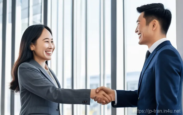 통역사로서의 첫 근무 경험 공유 - **A confident female interpreter bridging a cultural gap in a modern conference setting.** She is in...