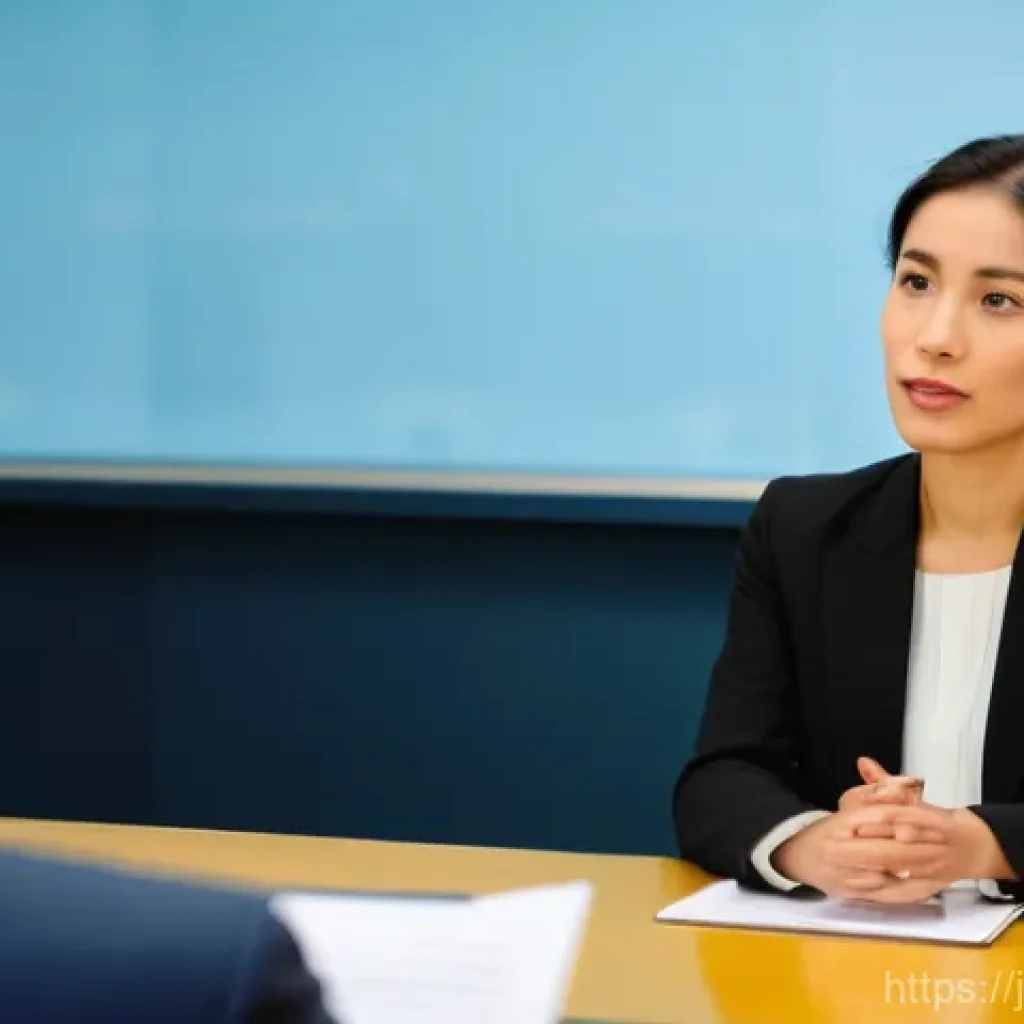 통역사로서 고객과의 소통 방법 - A professional female interpreter, in her mid-30s, dressed in smart business attire, is actively int...