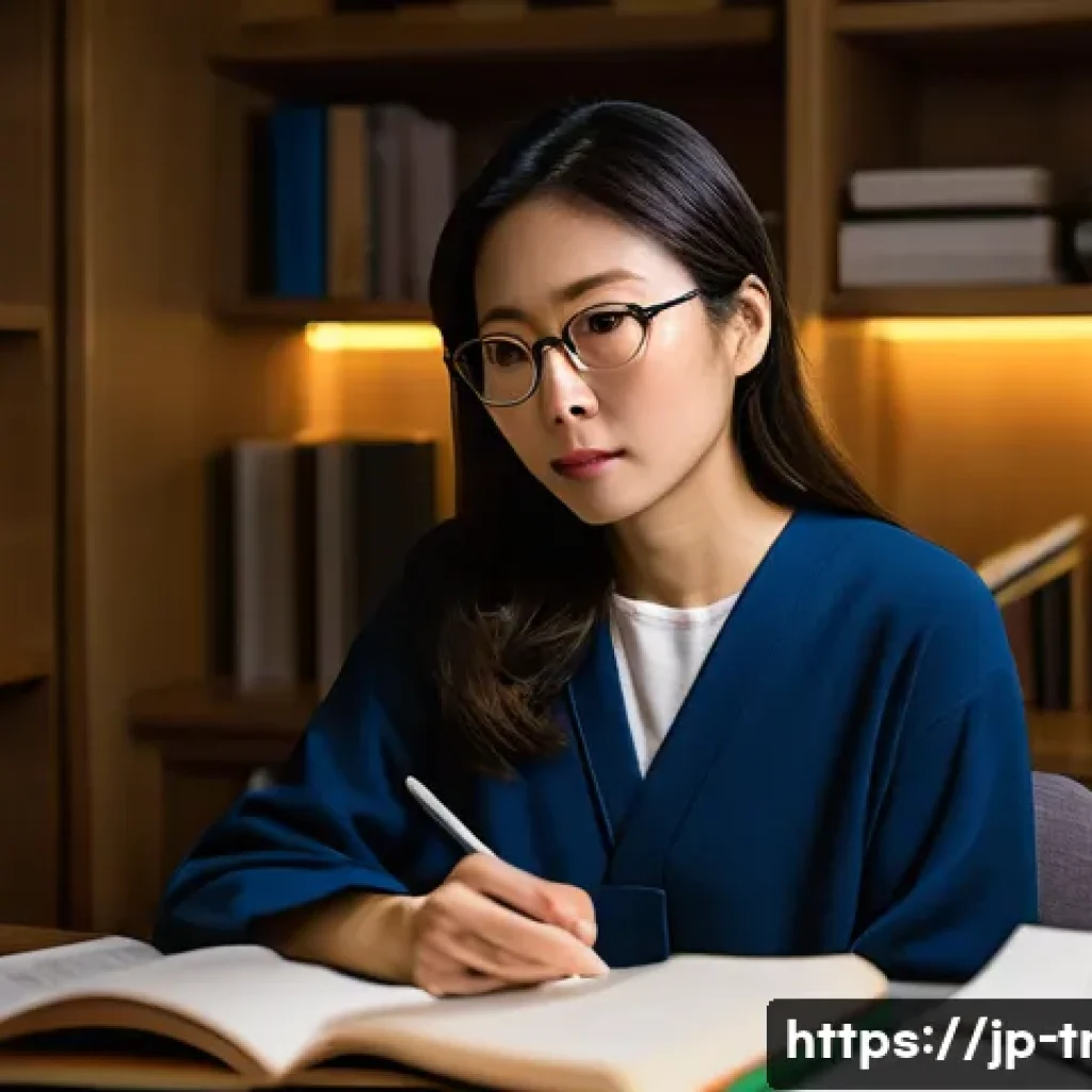 통역사 일과와 루틴 - **Prompt:** "A focused professional Japanese female interpreter, in her late 30s to early 40s, worki...