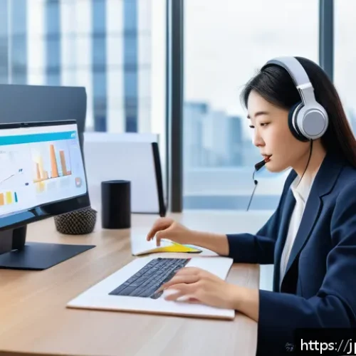 통역사 업계 동향과 트렌드 - A modern interpreter&rsquo;s home workspace during a remote conference call, featuring a professional-look...