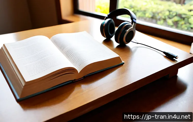 통역사 학습을 위한 도서 추천 - Photorealistic editorial scene of a Japanese aspiring interpreter studying at a tidy wooden desk, se...